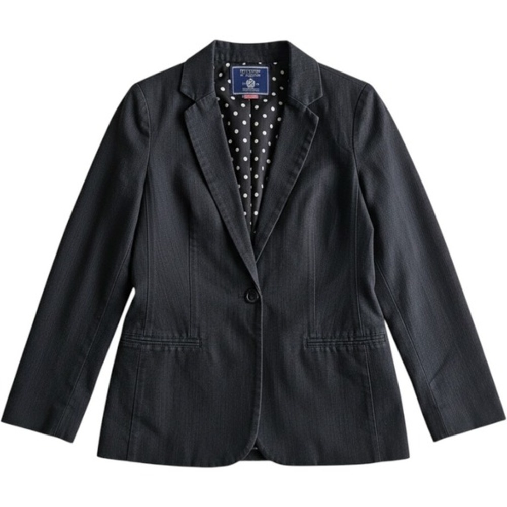 PINK Victoria's Secret 100% Cotton Black Polka Dot Lined Blazer‎ Jacket M Y2K